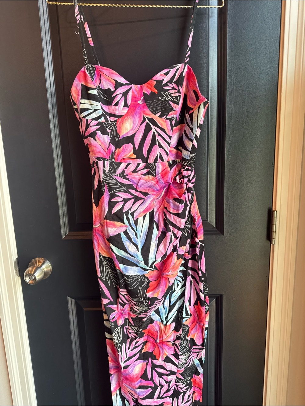 Zara Black Maxi Dress with Pink Floral Print